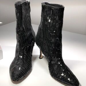 Vintage Manolo Blahnik Black Sequin Bootie